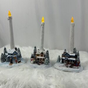 Thomas Kincaid Christmas‎ Village Candle Holders  3 Lighted Holiday Decoration